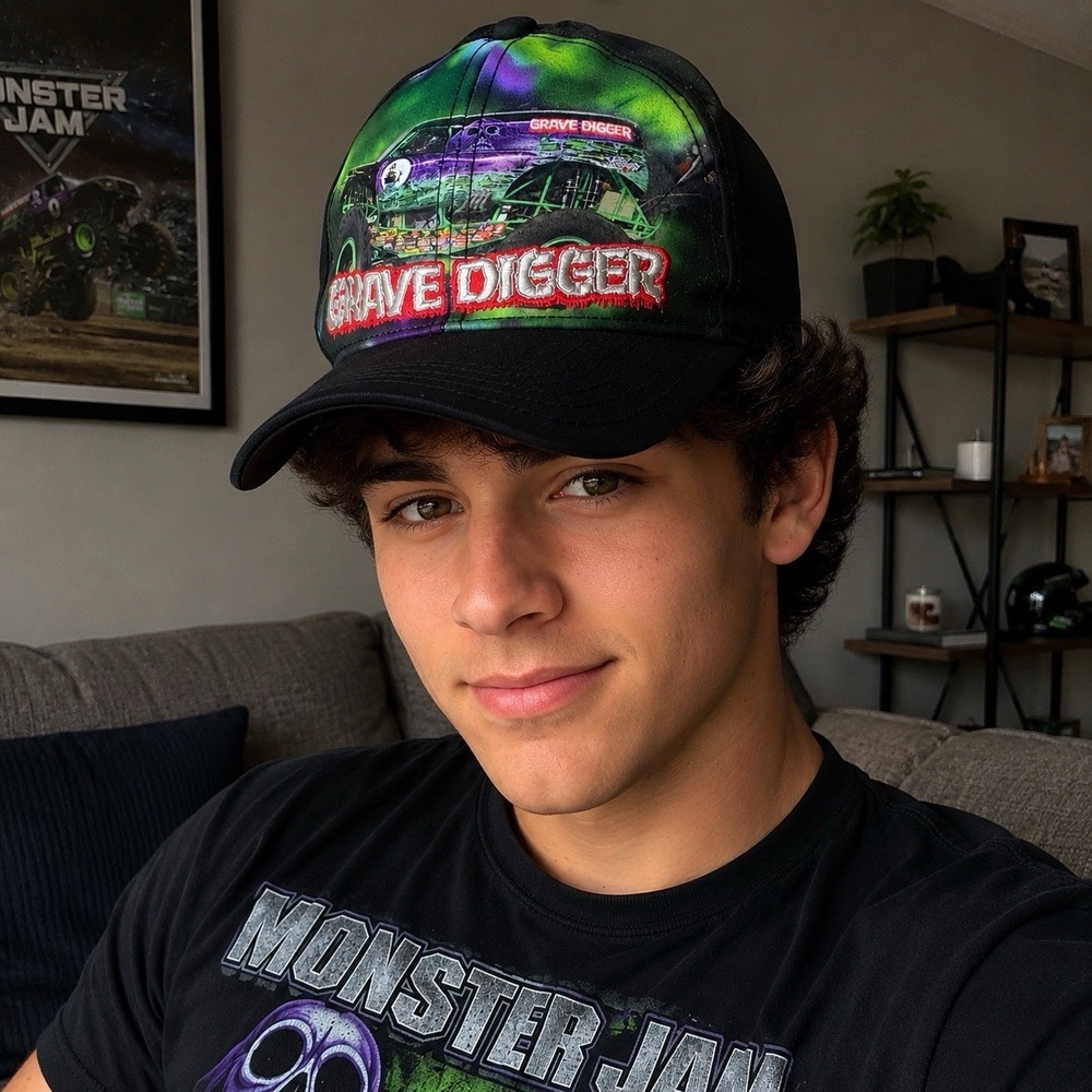Monster Jam Grave Digger Snapback Hat Youth Black One Size Cap Truck‎